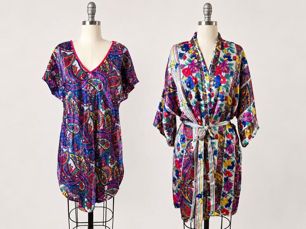 Secret Treasures Satin Robe Nightgown Set M L Floral Paisley Kimono Lingerie